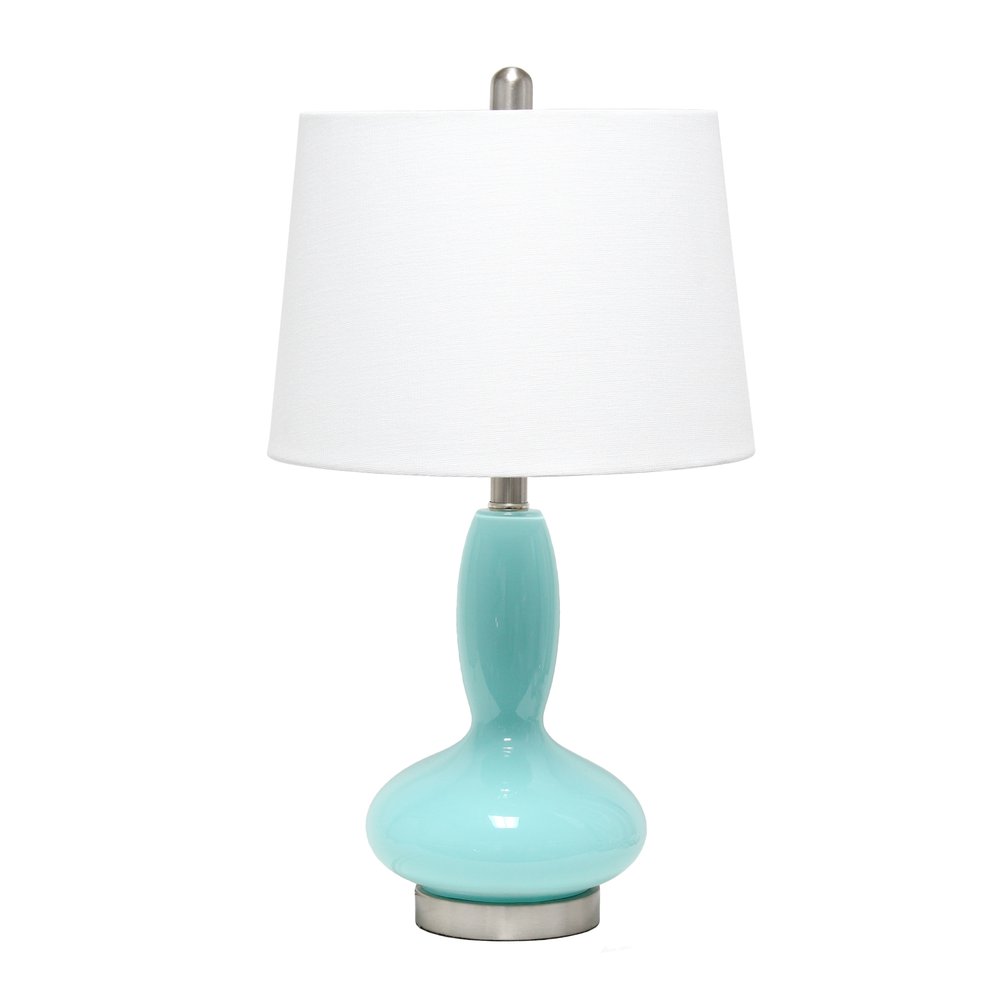 24" Light Blue And Silver Glass And Metal Novelty Table Lamp With White Drum Shade