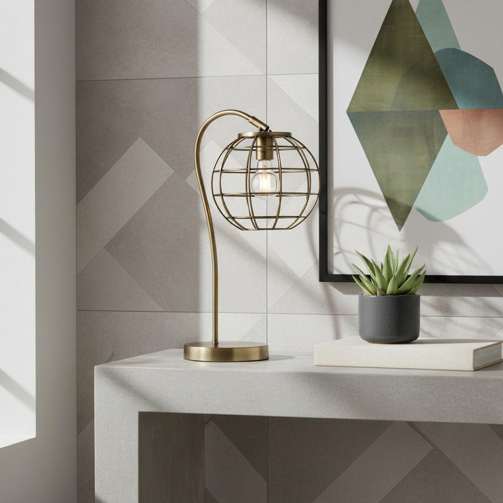 20" Antiqued Brass Metal Novelty Table Lamp With Antiqued Brass Globe Shade