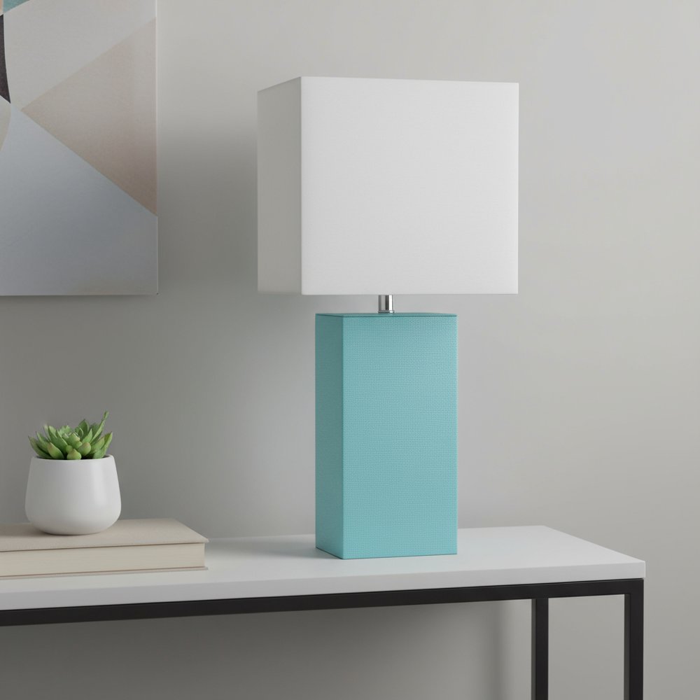 21" Aqua Faux Leather Table Lamp LED With White Shade