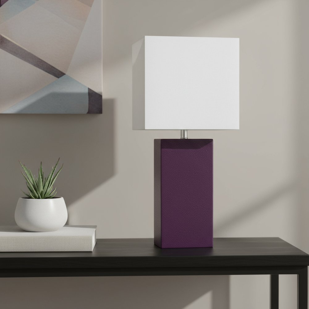 21" Eggplant Faux Leather Table Lamp LED With White Shade