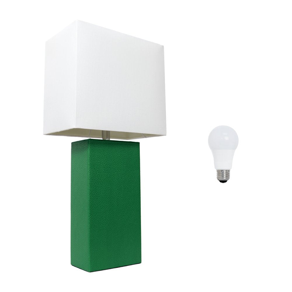 21" Green Faux Leather Table Lamp LED With White Shade