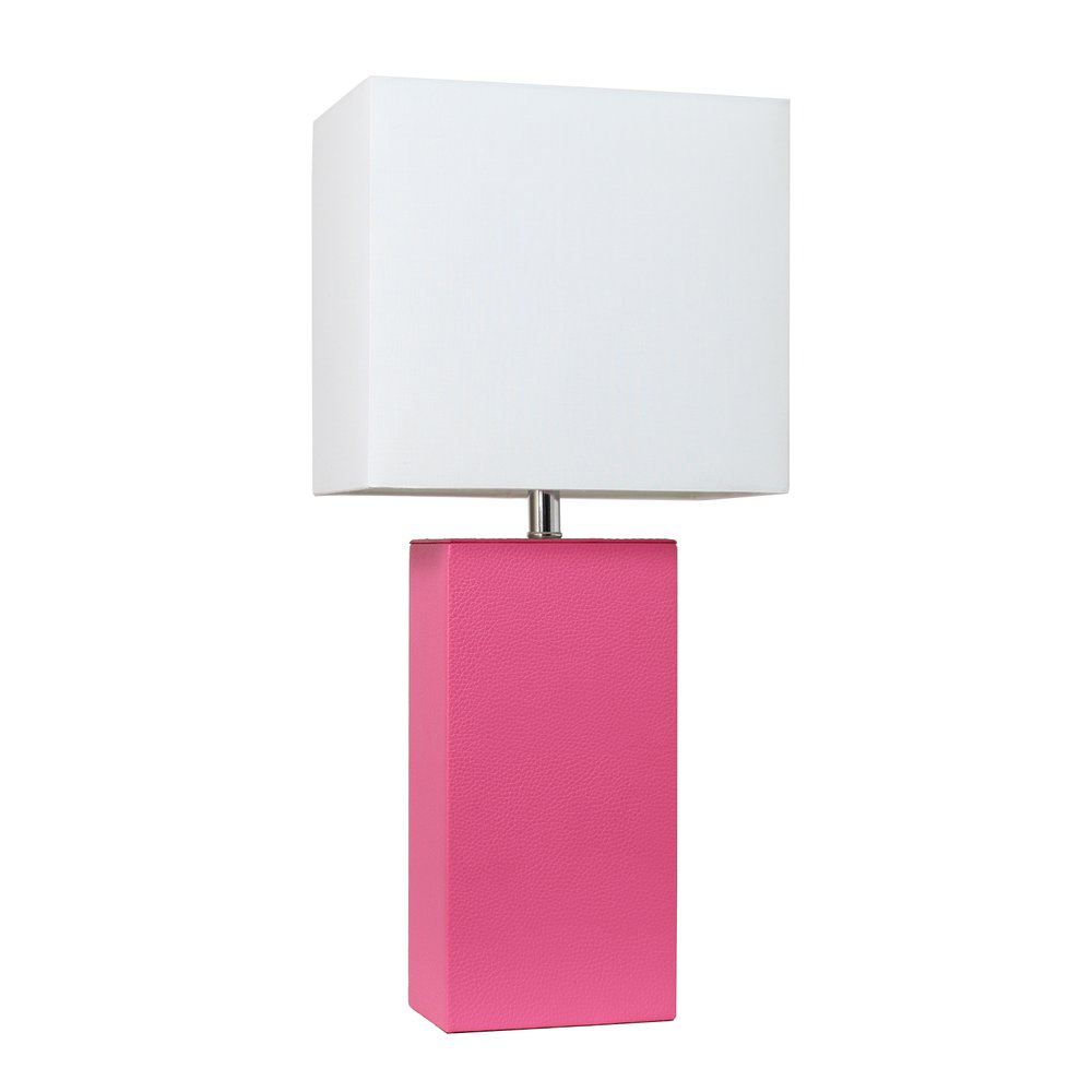 21" Hot Pink Faux Leather Table Lamp With White Shade