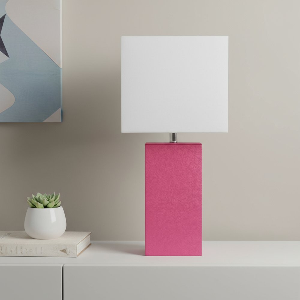 21" Hot Pink Faux Leather Table Lamp With White Shade