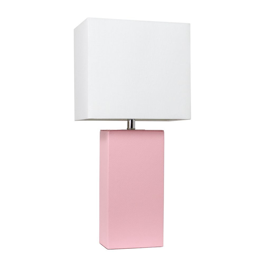 21" Pink Faux Leather Table Lamp With White Shade