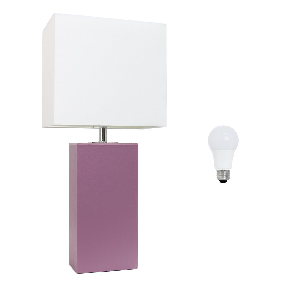21" Purple Faux Leather Table Lamp LED With White Shade