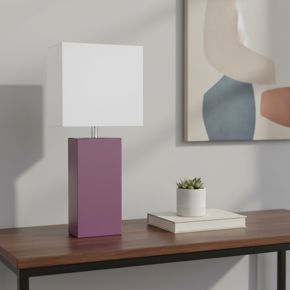 21" Purple Faux Leather Table Lamp LED With White Shade