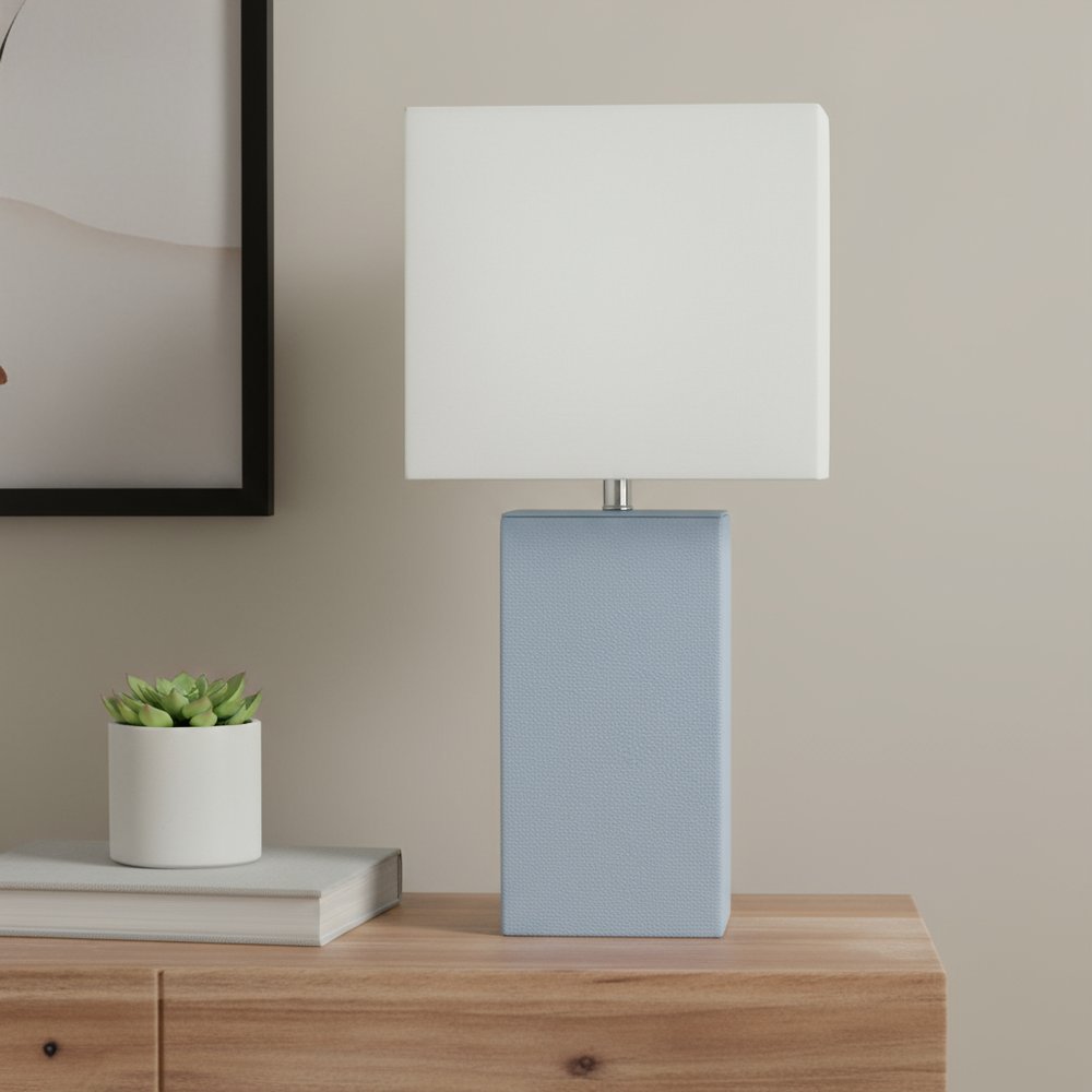 21" Periwinkle Faux Leather Table Lamp LED With White Shade