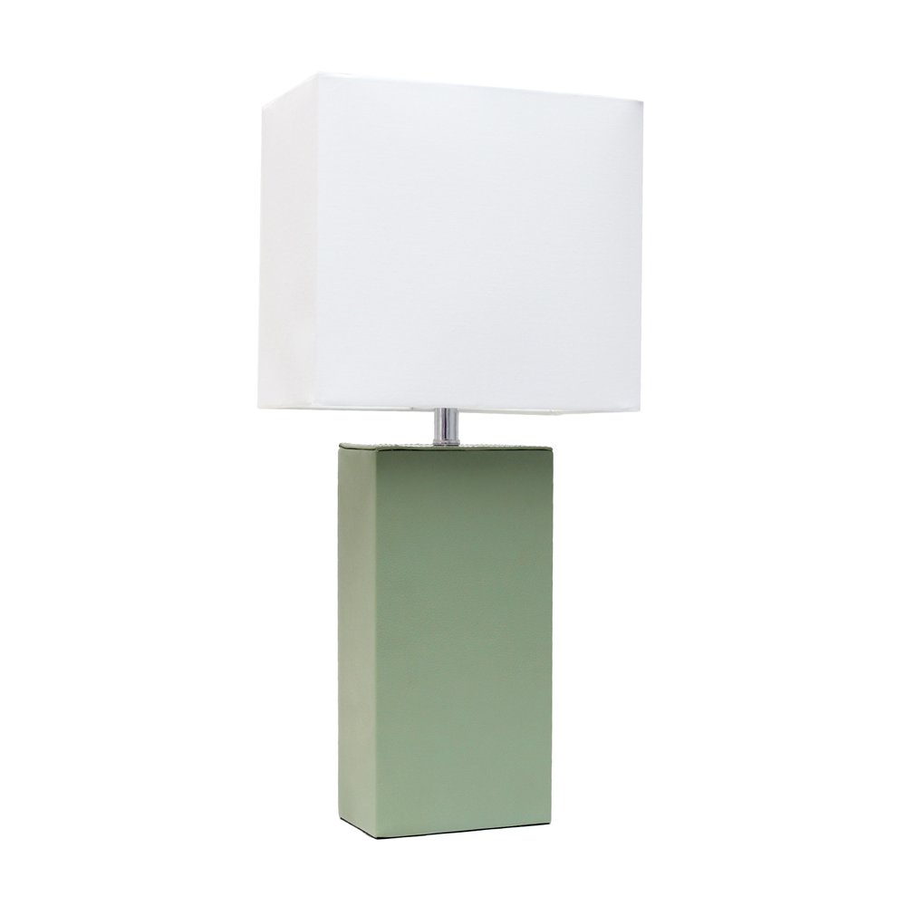 21" Sage Faux Leather Table Lamp With White Shade