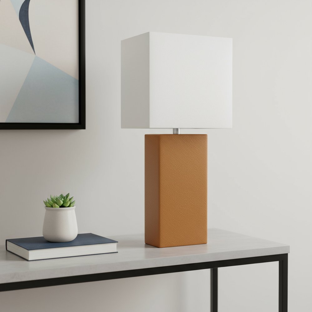 21" Tan Table Lamp LED With White Shade