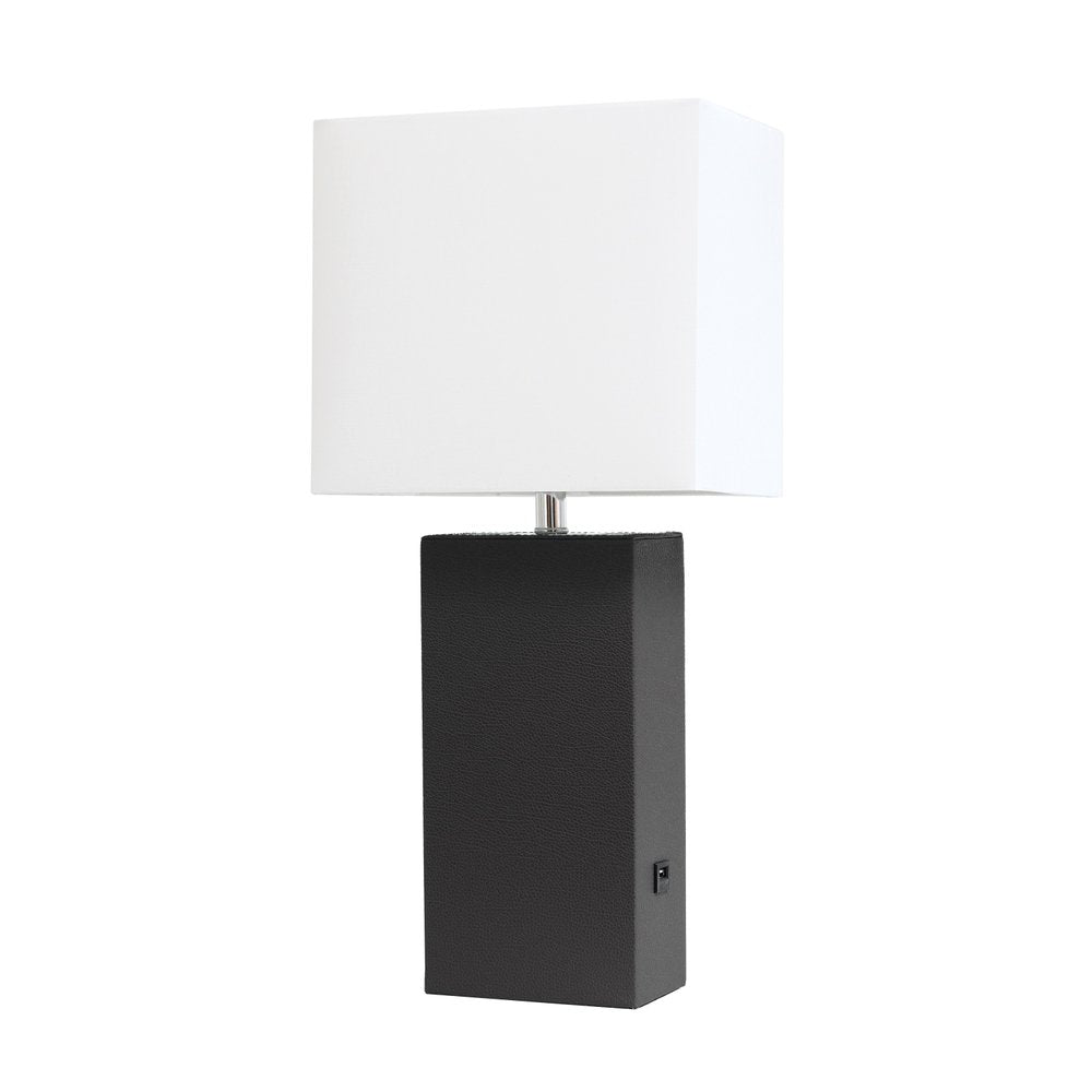 21" Black USB Table Lamp With White Shade