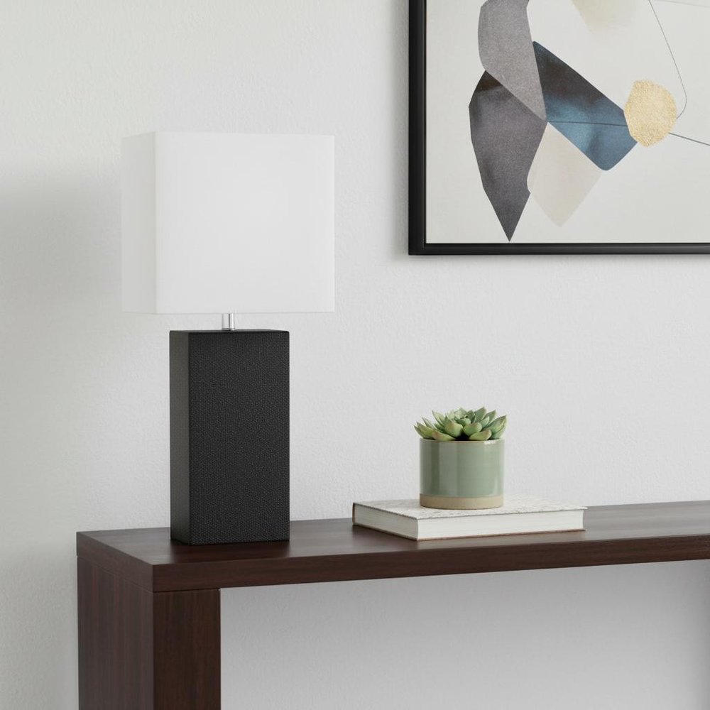 21" Black USB Table Lamp With White Shade