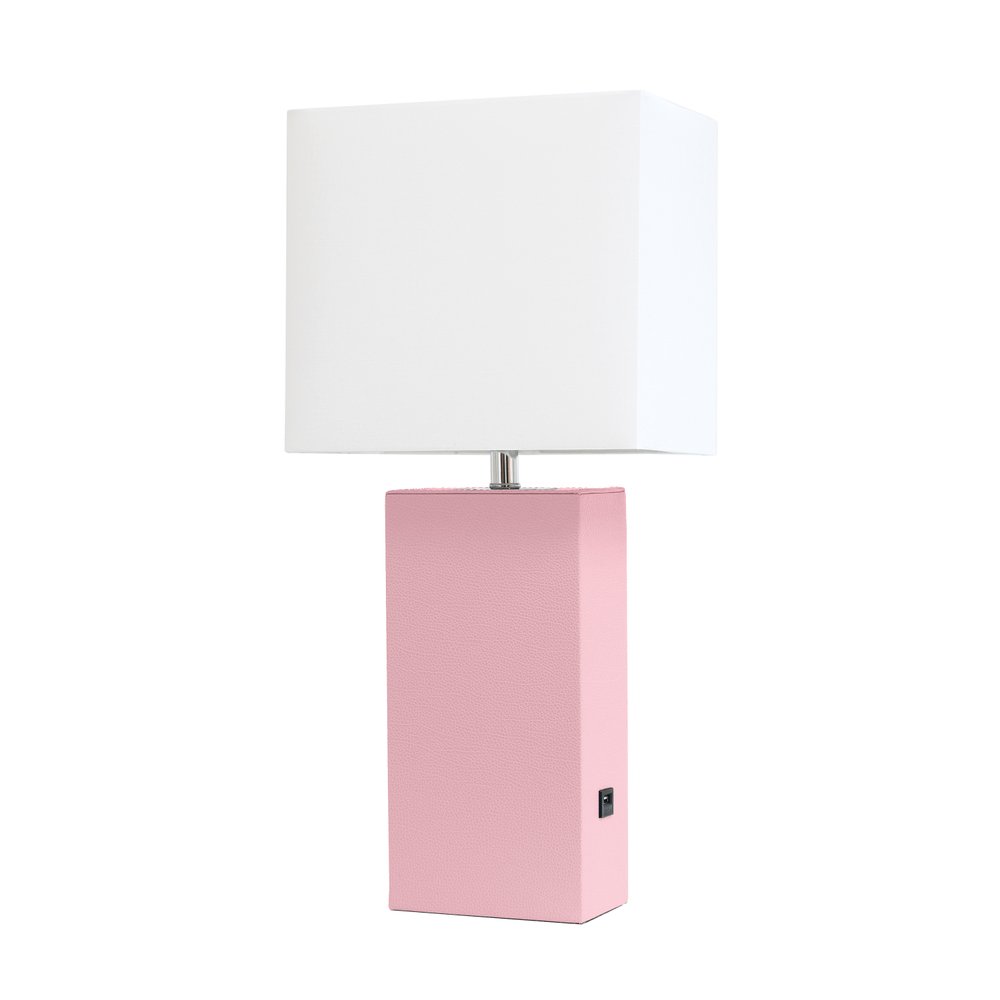 21" Pink Faux Leather USB Table Lamp LED With White Shade