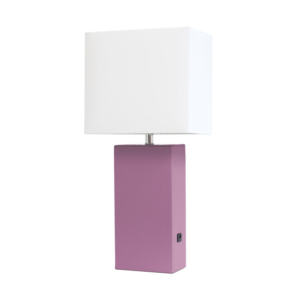 21" Purple Faux Leather USB Table Lamp LED With White Shade