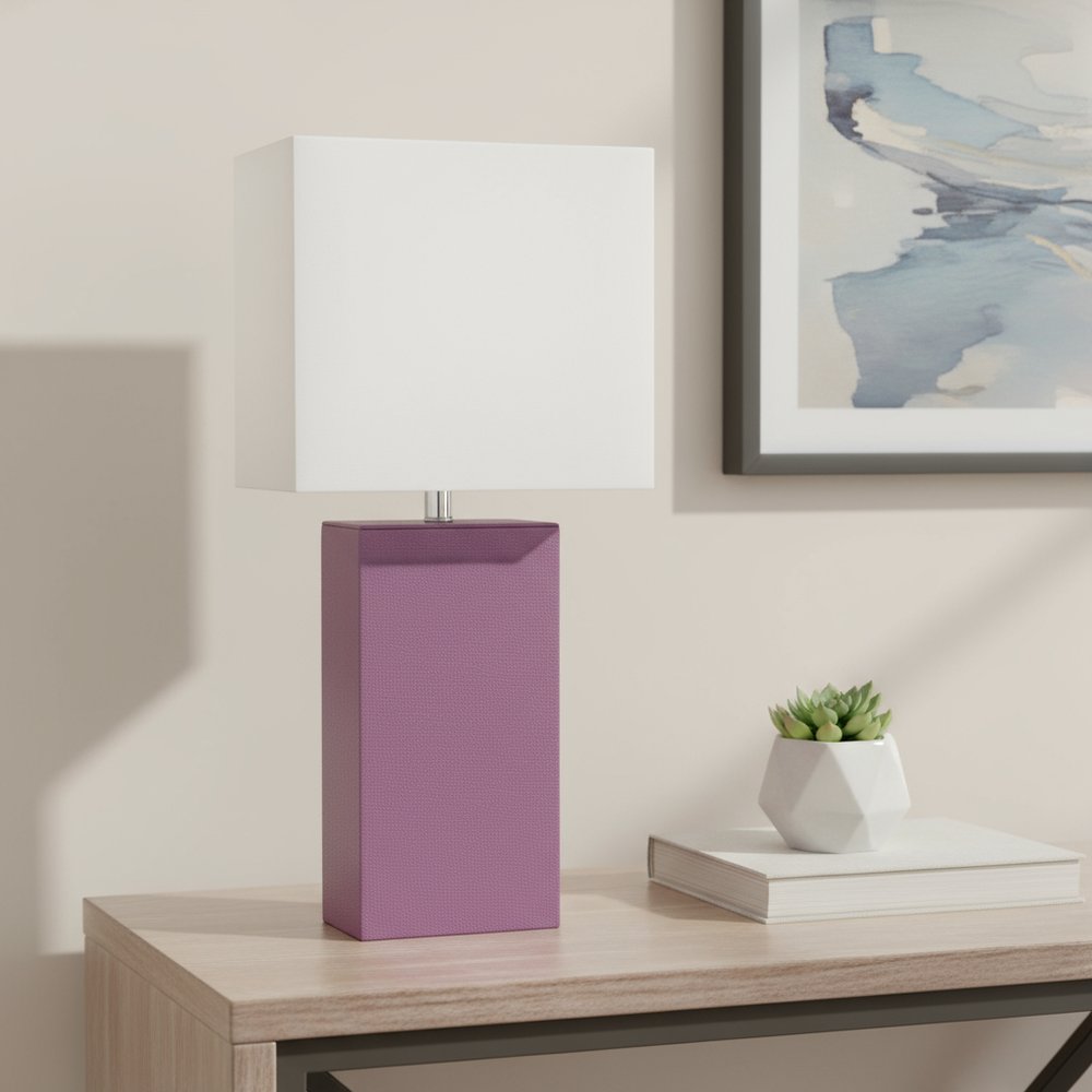 21" Purple Faux Leather USB Table Lamp LED With White Shade