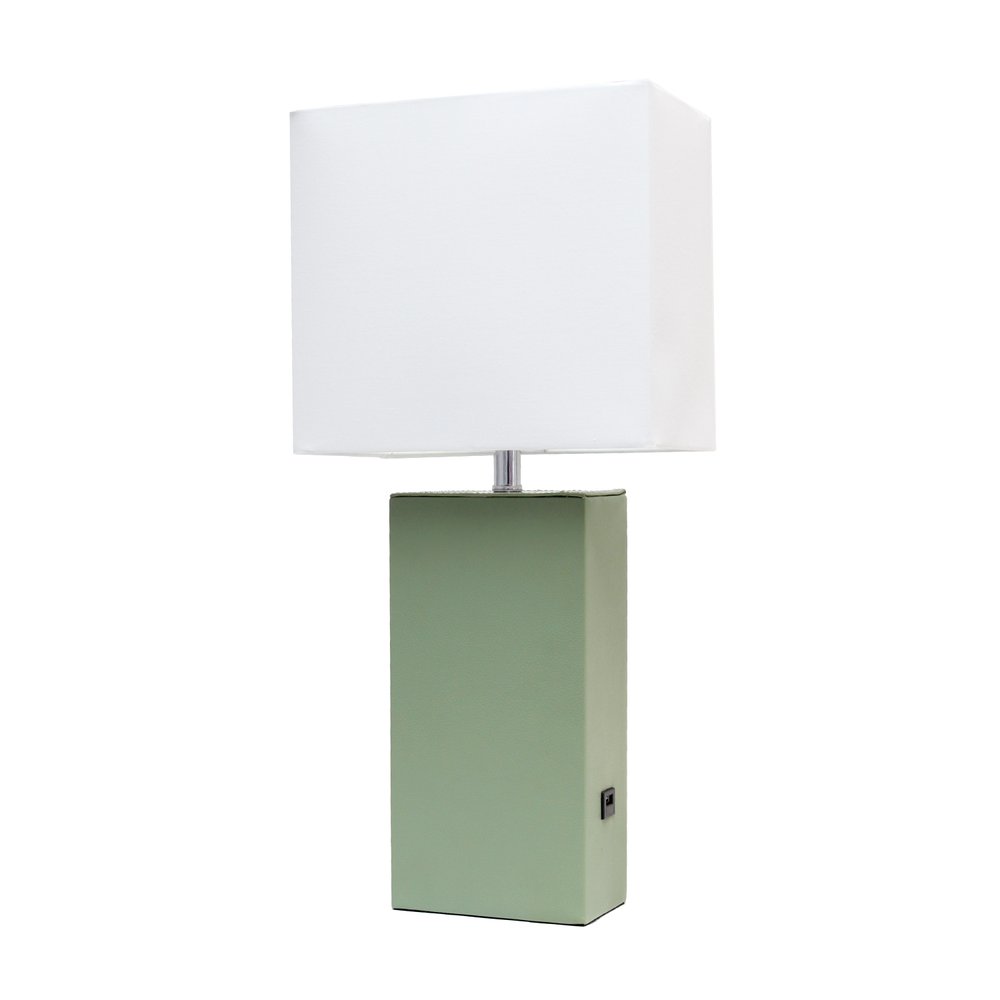 21" Sage Faux Leather USB Table Lamp LED With White Shade