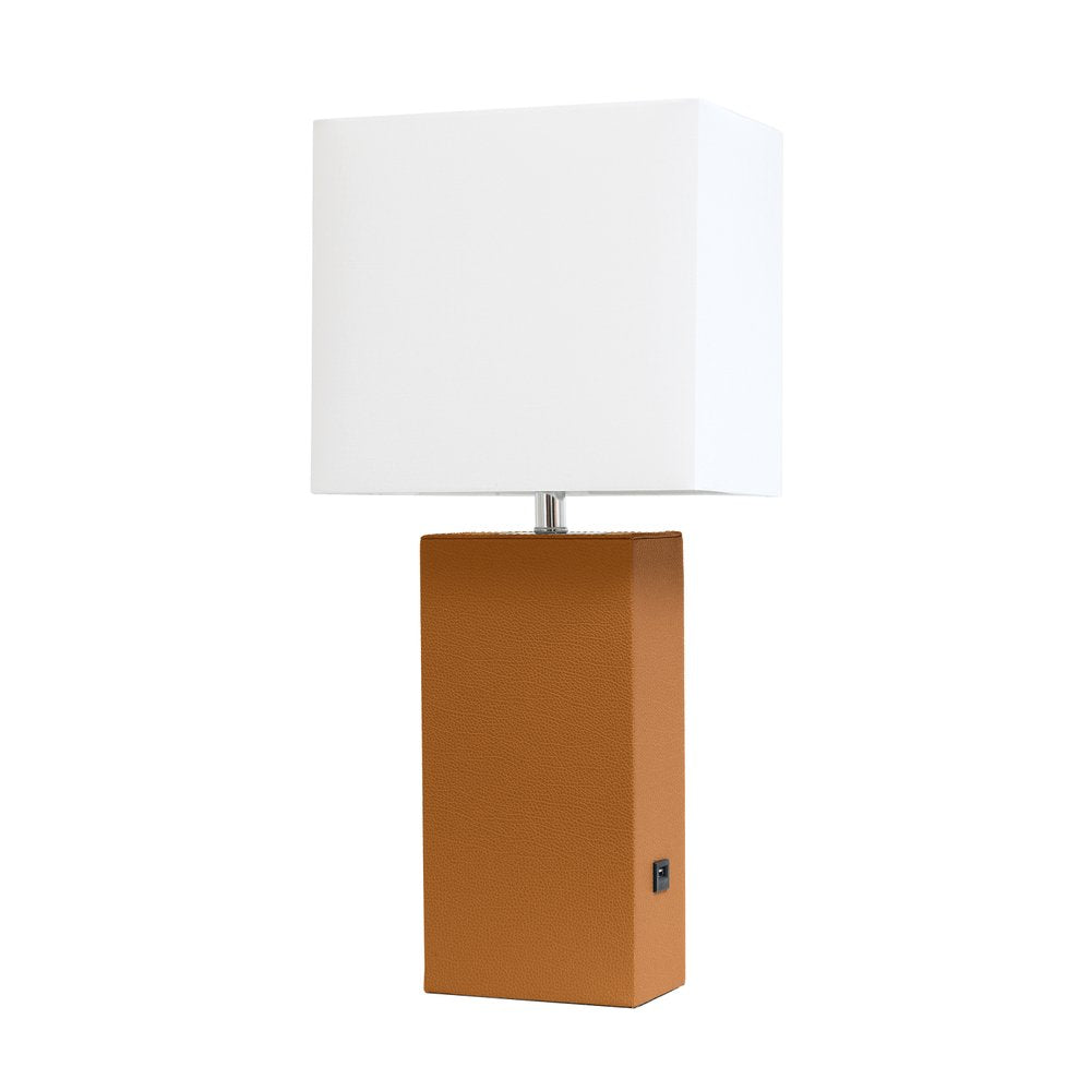 21" Tan USB Table Lamp LED With White Shade