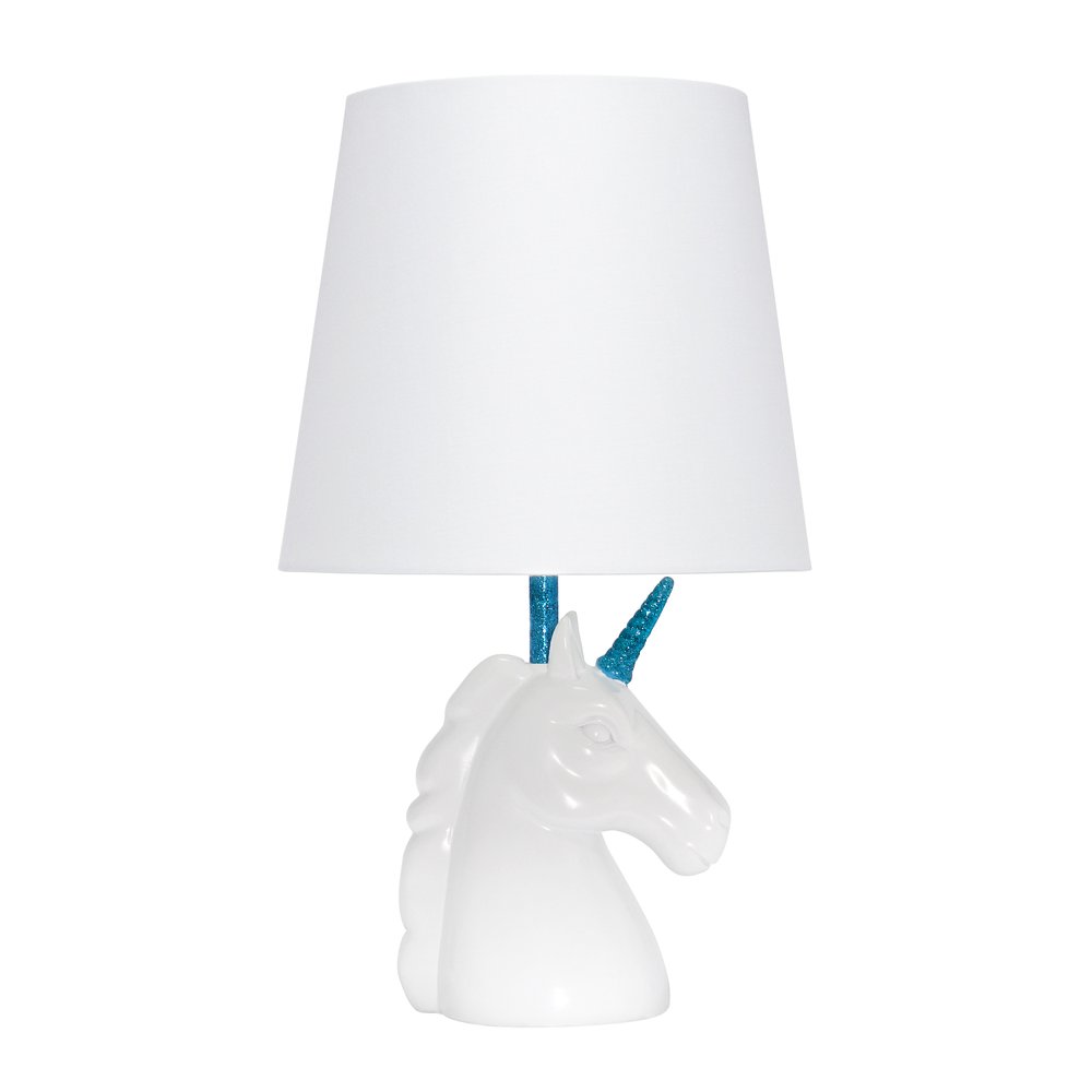 16" White And Blue Novelty Table Lamp With White Drum Shade