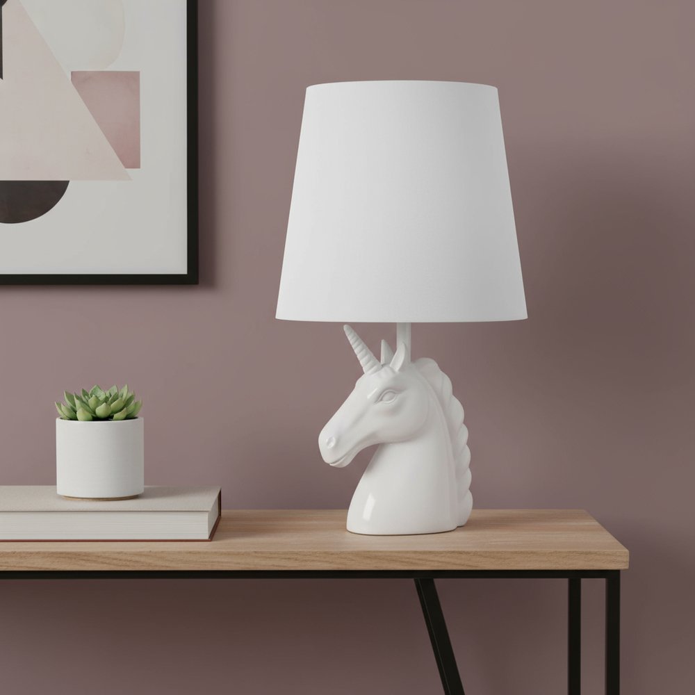 16" White Novelty Table Lamp With White Drum Shade