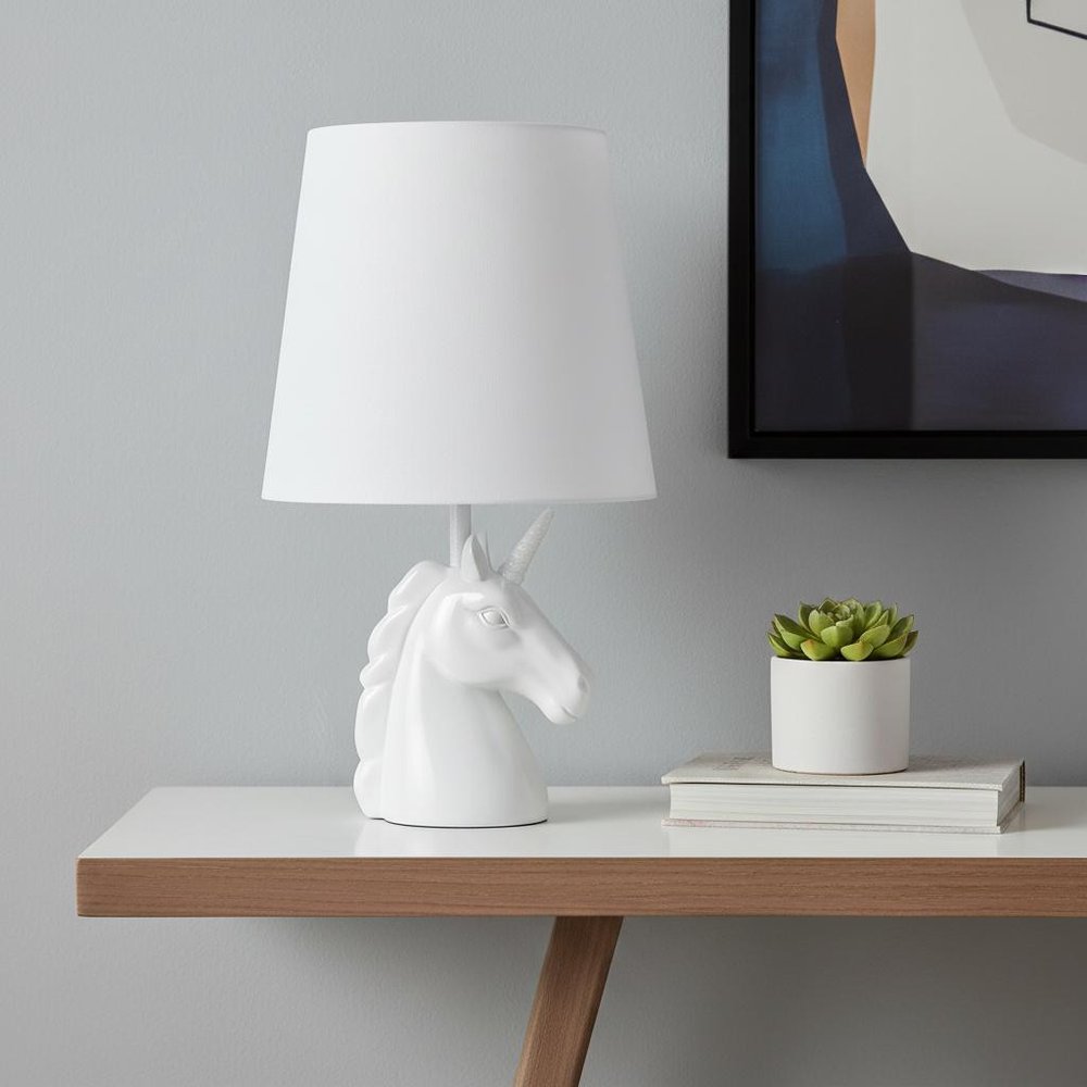 16" White Novelty Table Lamp LED With White Drum Shade