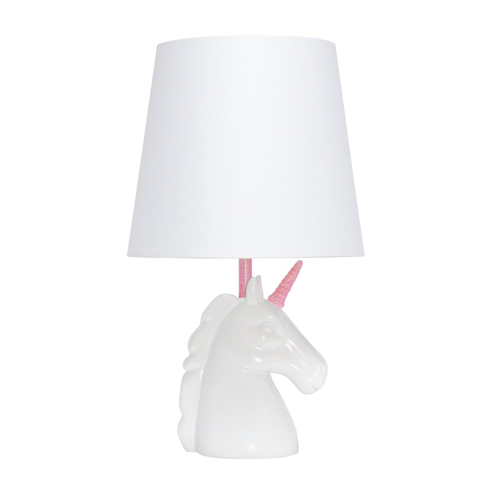 16" White Geometric Table Lamp With White Drum Shade