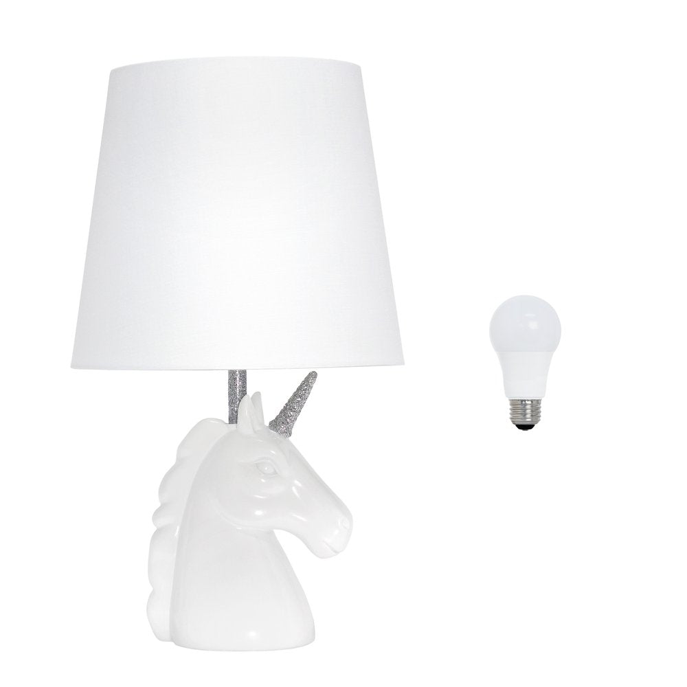 16" White And Silver Novelty Table Lamp LED With White Drum Shade