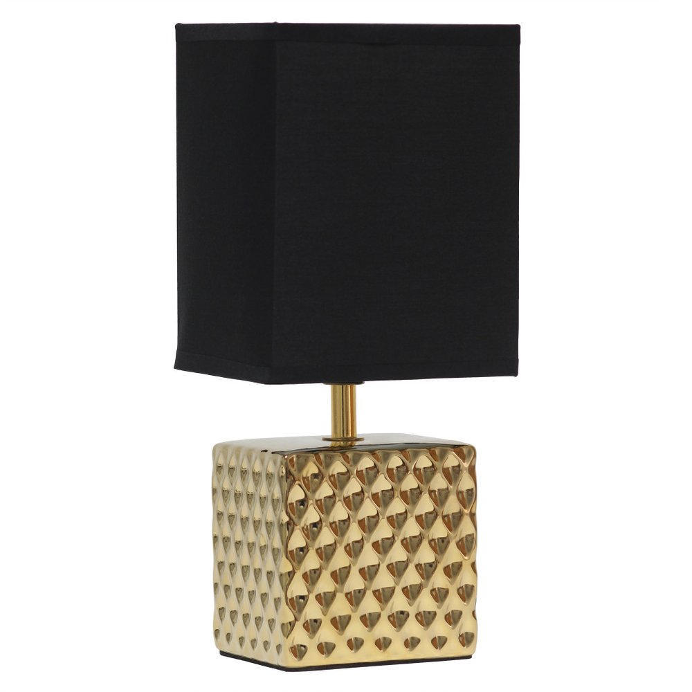 12" Gold Ceramic Table Lamp With Black Shade