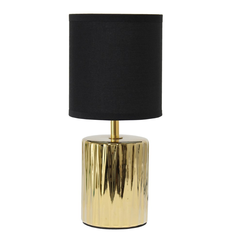 12" Gold Ceramic Table Lamp With Black Drum Shade