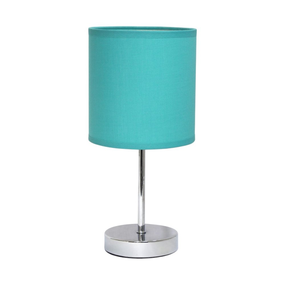 12" Silver Metal Table Lamp LED With Blue Drum Shade