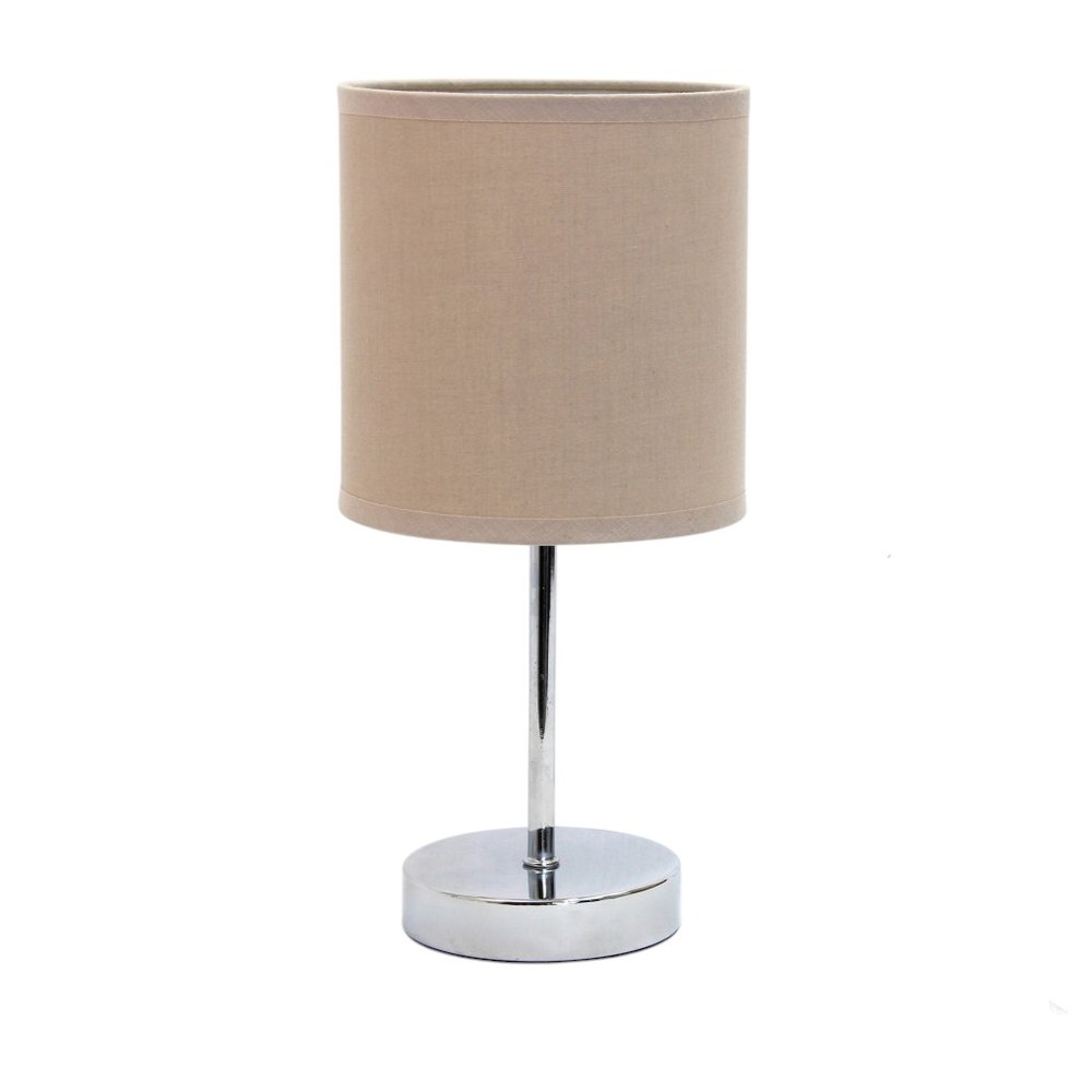 12" Silver Metal Table Lamp LED With Gray Drum Shade