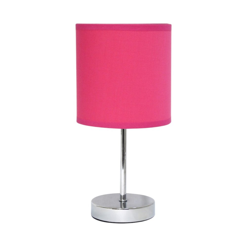 12" Silver Metal Table Lamp LED With Hot Pink Drum Shade