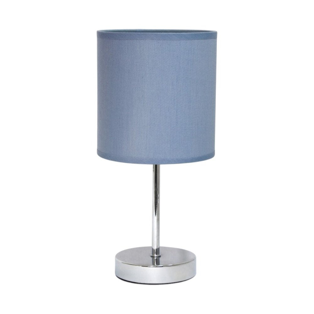12" Silver Metal Table Lamp LED With Purple Drum Shade
