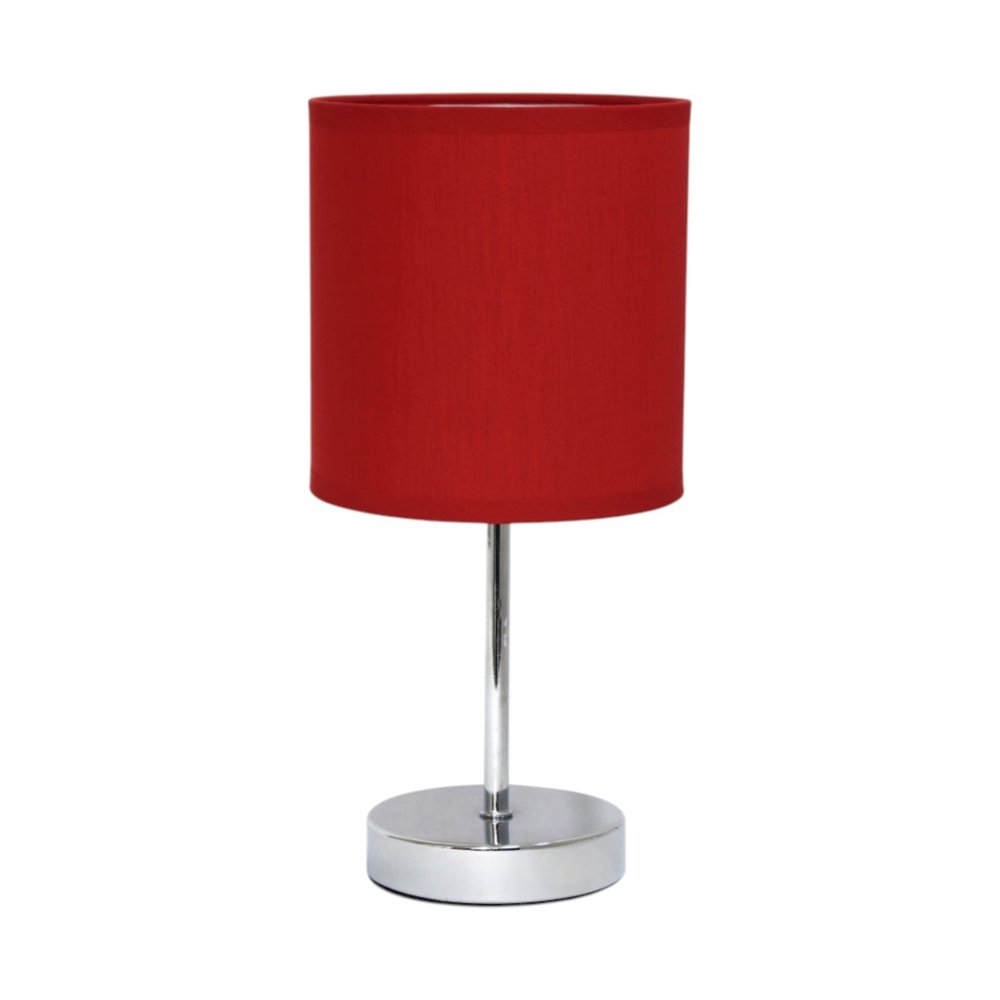 12" Silver Metal Table Lamp LED With Red Drum Shade