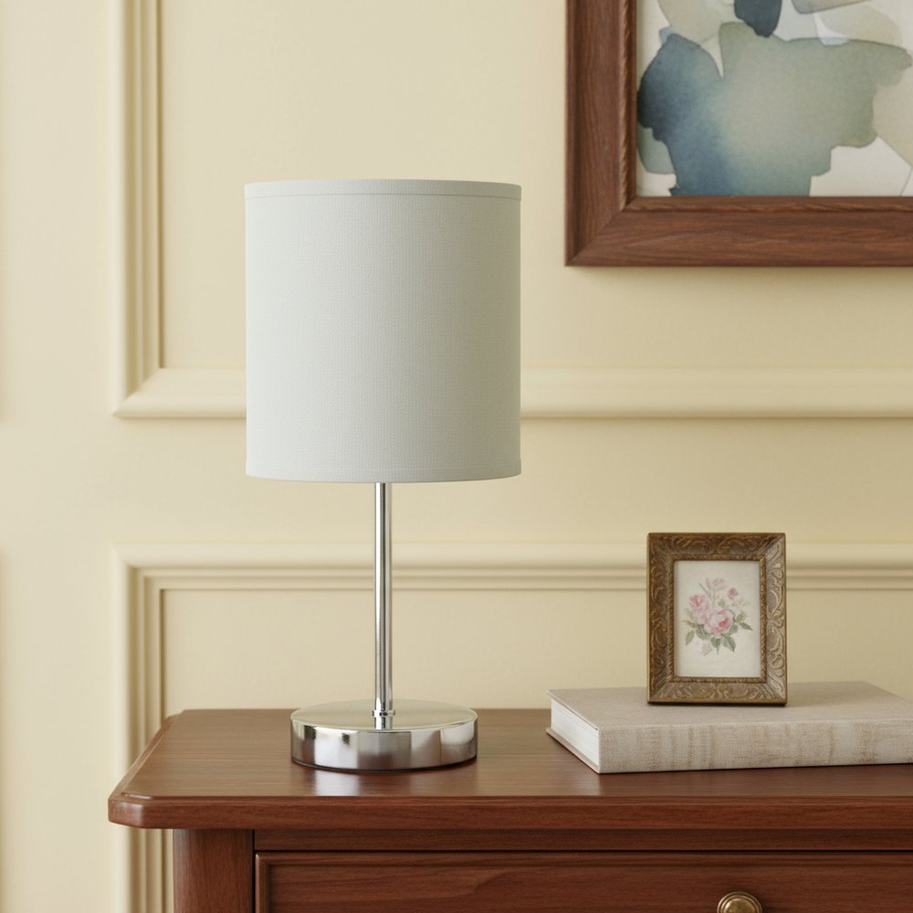 12" Silver Metal Table Lamp LED With Slate Gray Drum Shade