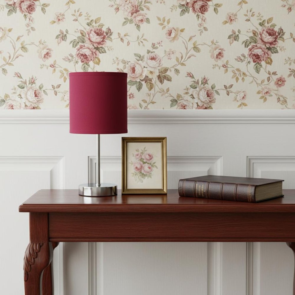 12" Silver Metal Table Lamp LED With Wine Drum Shade