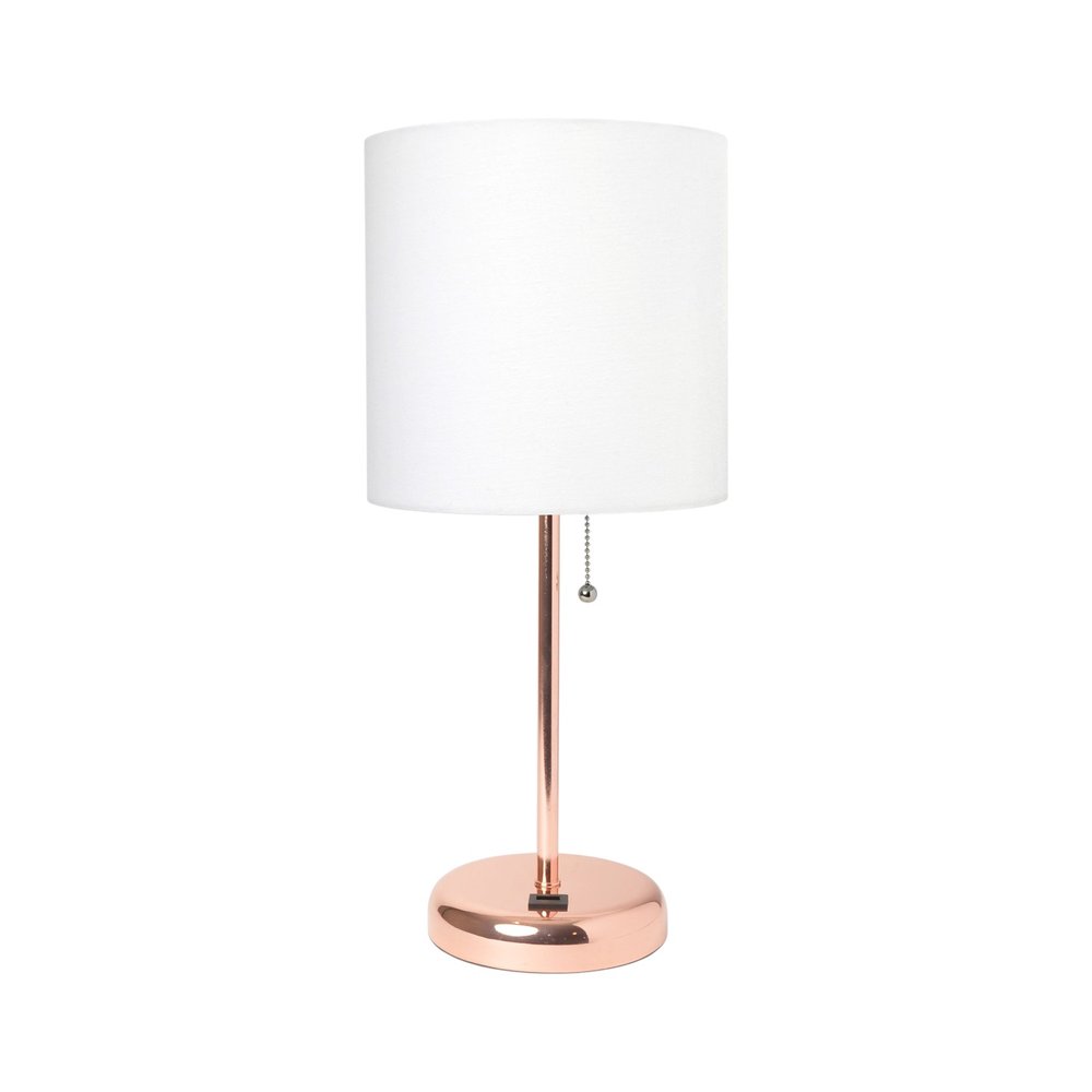 20" Rose Gold Metal USB Table Lamp LED With White Drum Shade