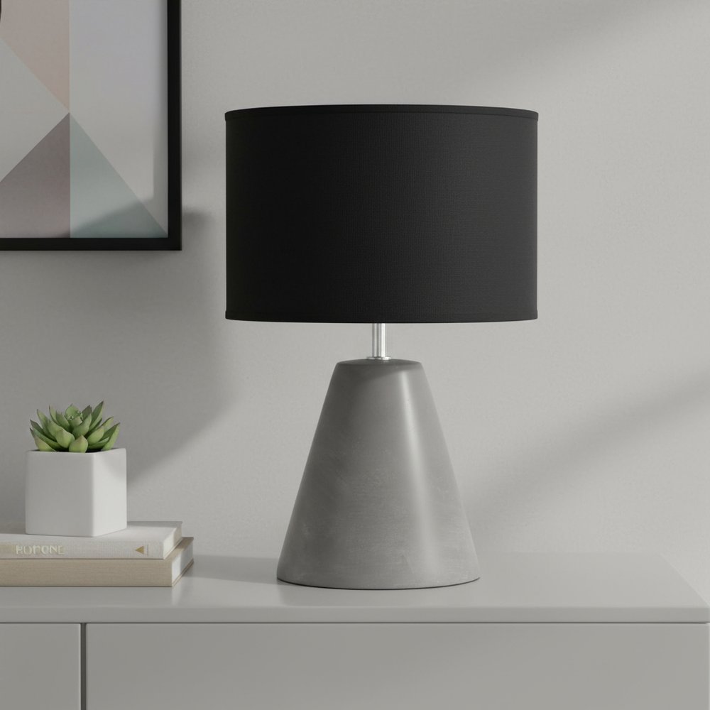 14" Gray Concrete Novelty Table Lamp With Black Drum Shade