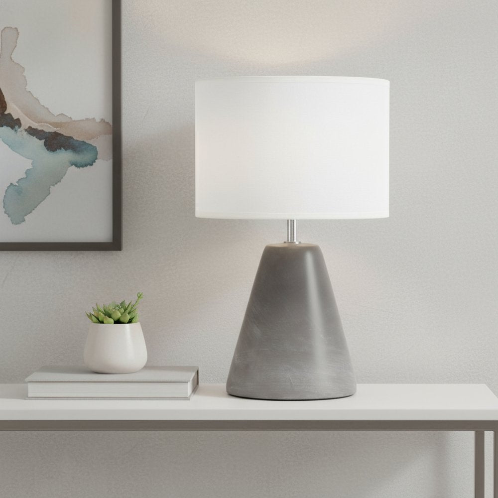 14" White Concrete Novelty Table Lamp With White Drum Shade
