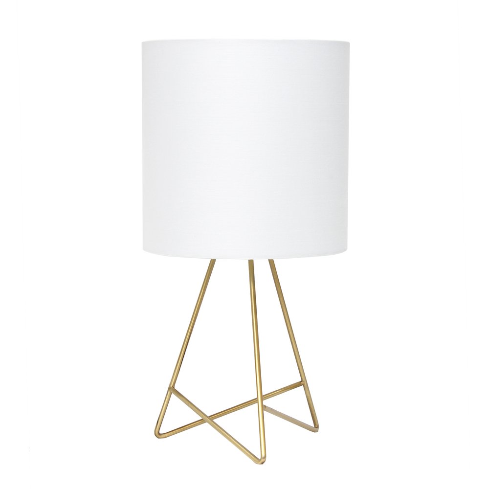 14" Gold Metal Tripod Table Lamp With White Drum Shade