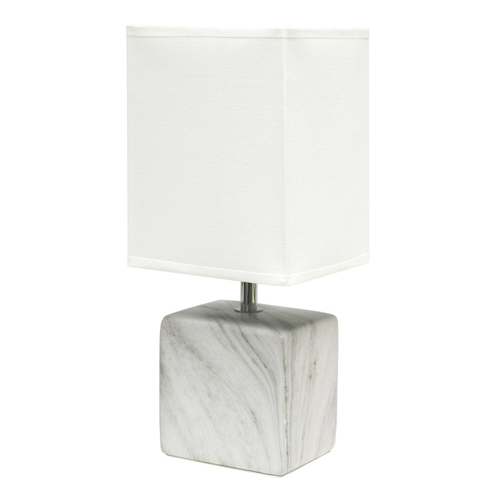 12" White And Black Ceramic Square Table Lamp With White Shade