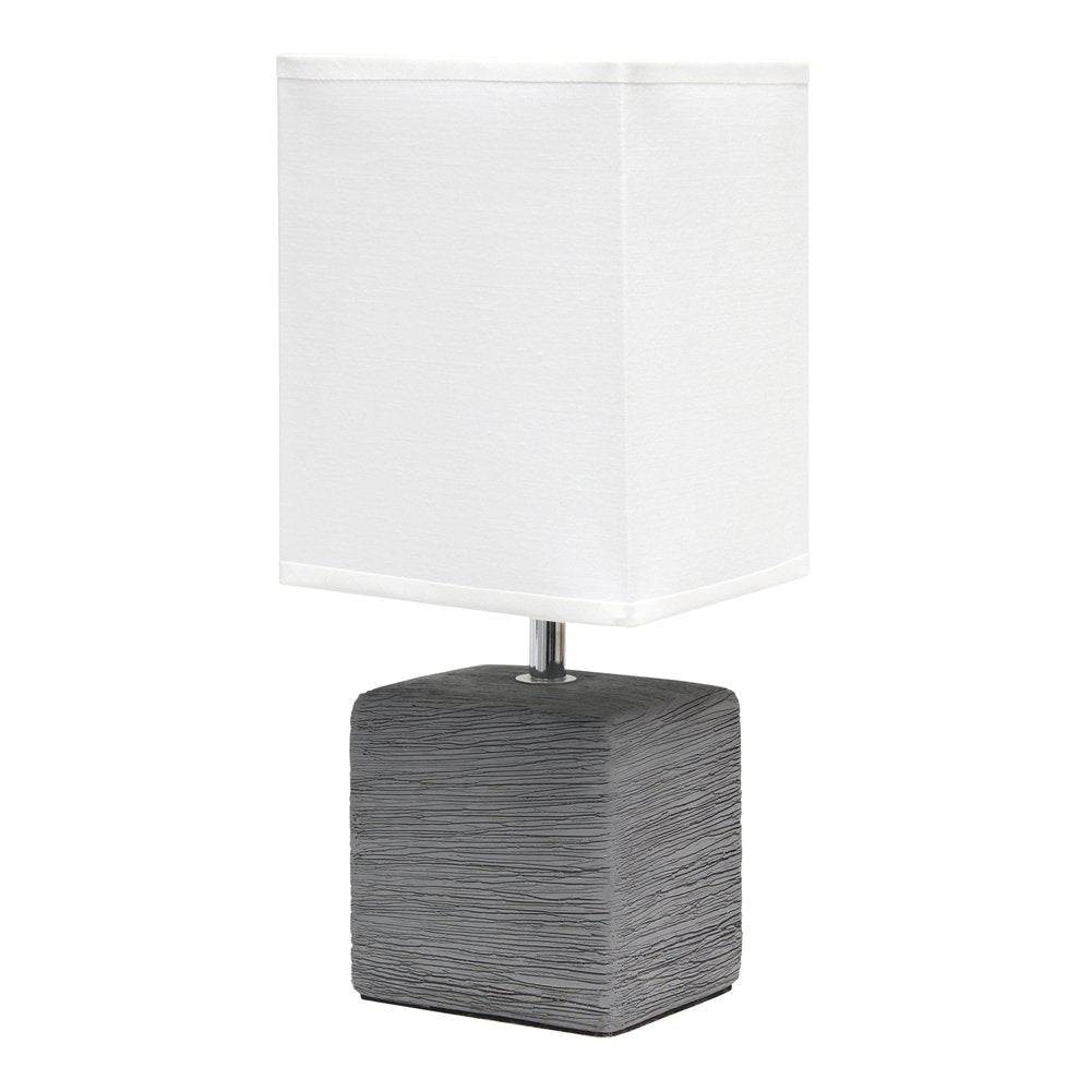 12" Gray Ceramic Square Table Lamp With White Shade