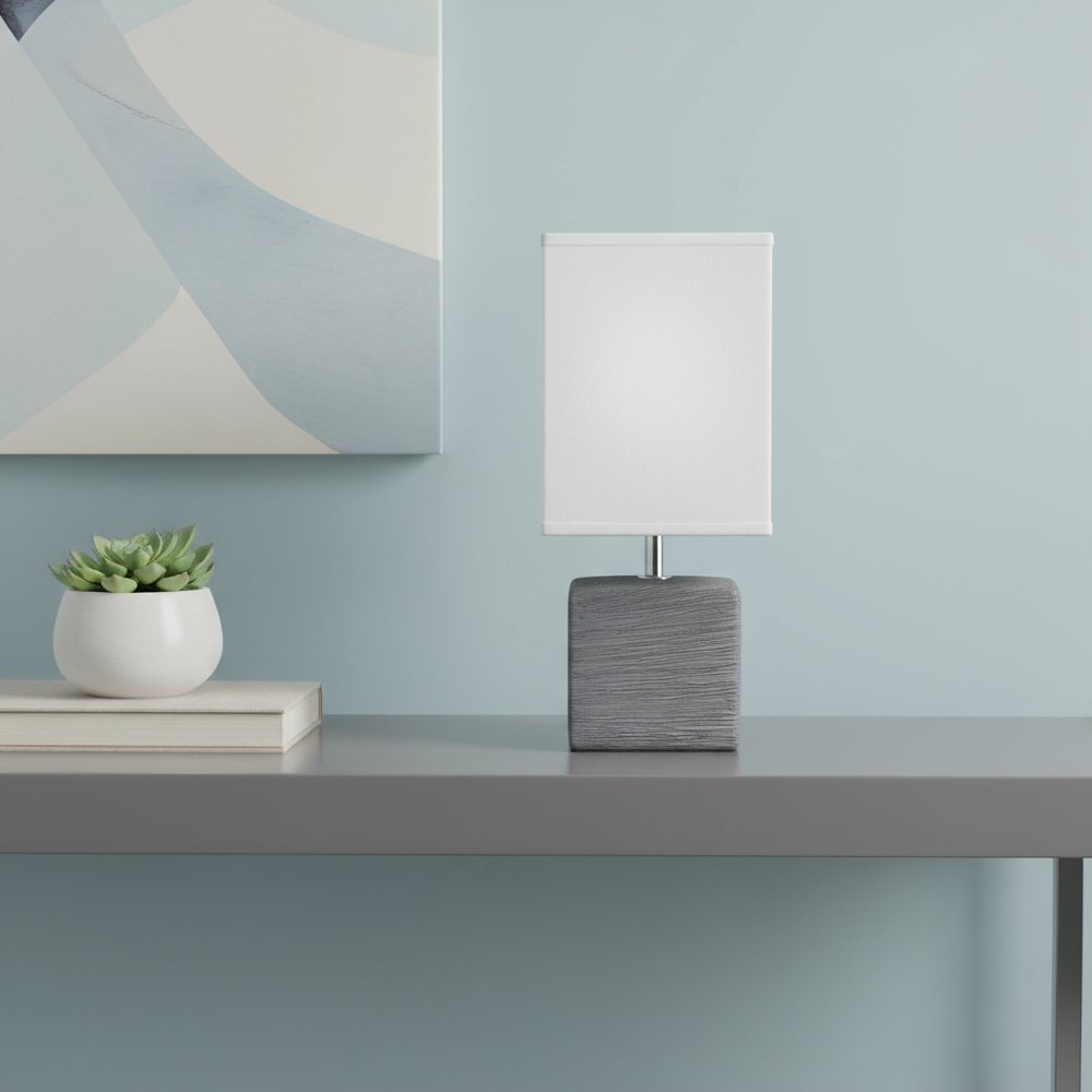 12" Gray Ceramic Square Table Lamp With White Shade