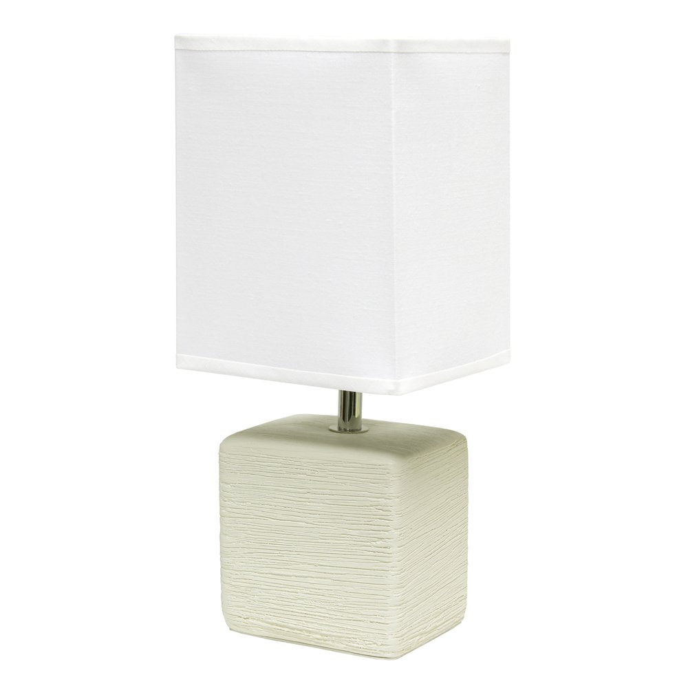 12" Off White Ceramic Square Table Lamp With White Shade
