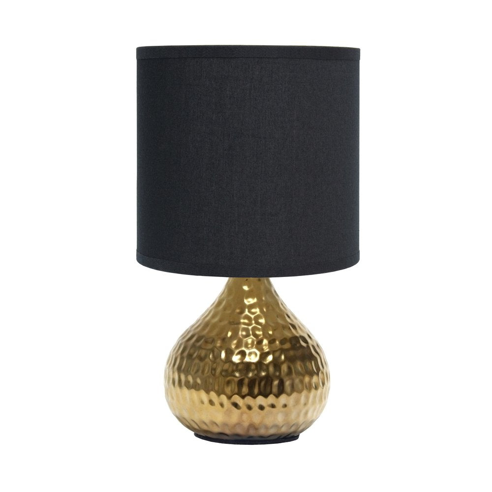 9" Gold Porcelain Round Table Lamp With Black Drum Shade