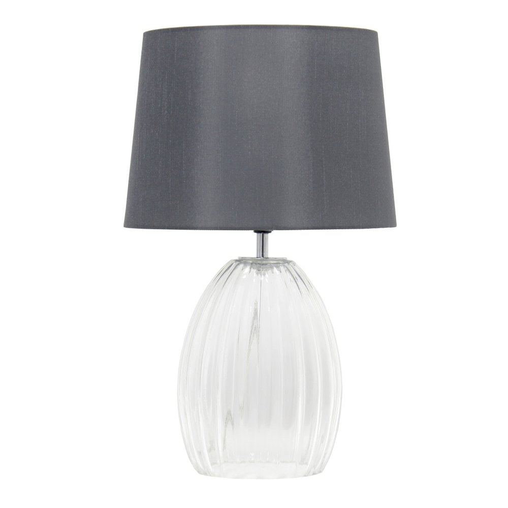 18" Clear Glass Novelty Table Lamp With Gray Drum Shade