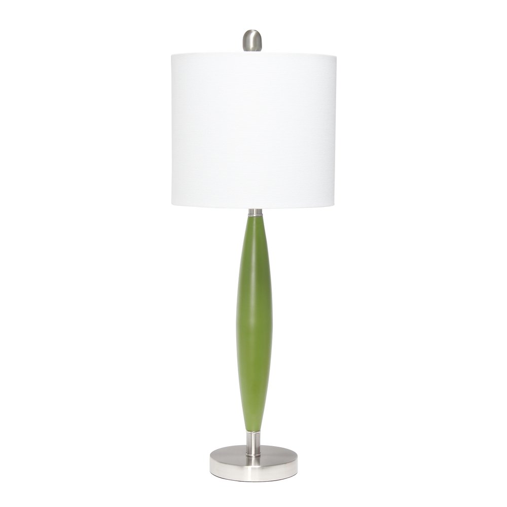 27" Green Metal Table Lamp With White Drum Shade