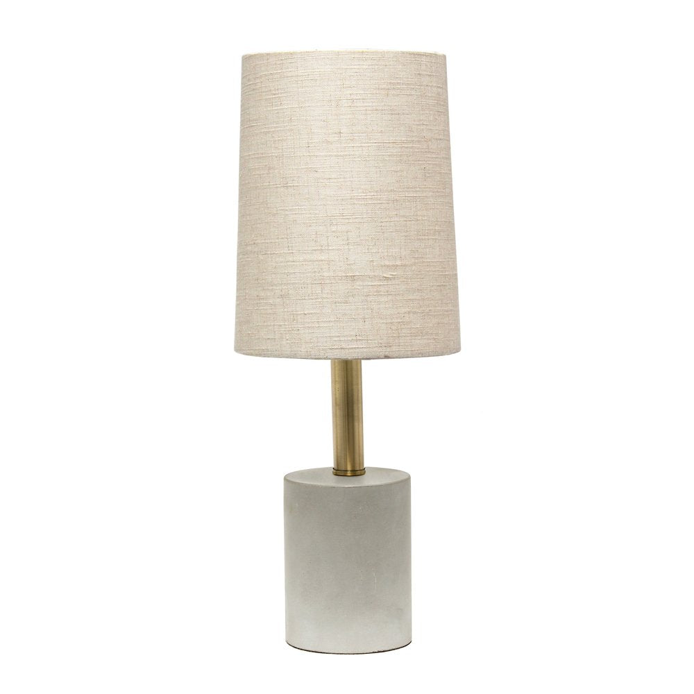18" Gray And Gold Concrete Table Lamp With Khaki Drum Shade