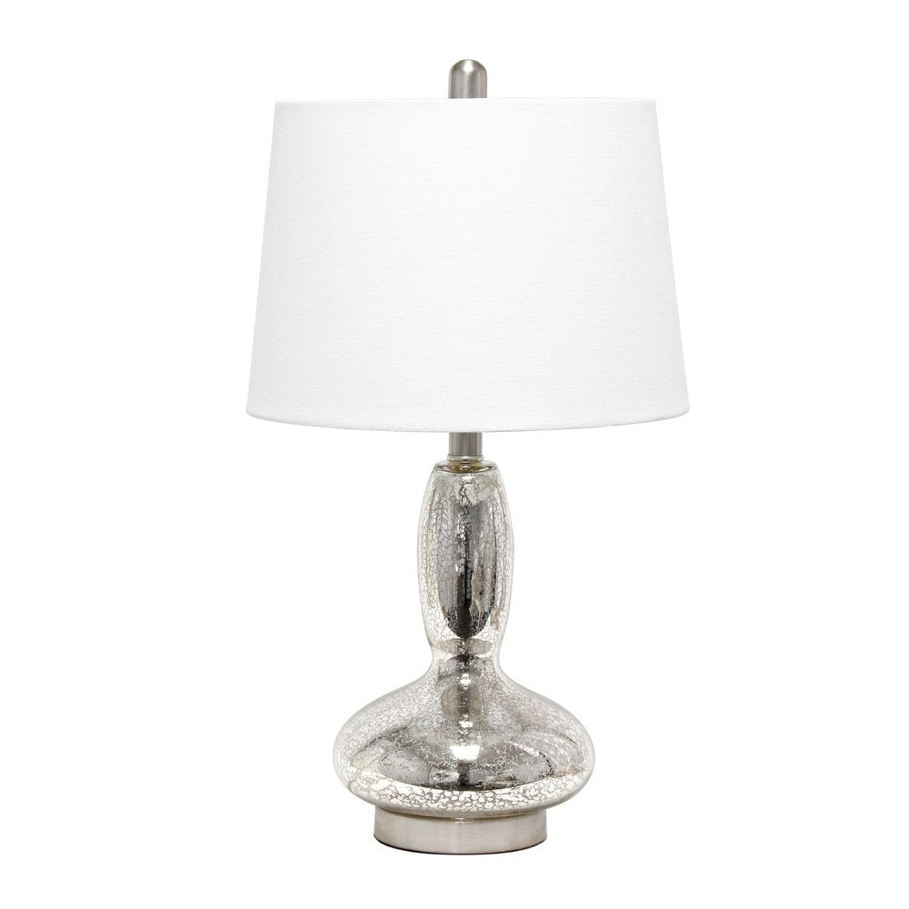 23" Clear And Silver Glass And Metal Novelty Table Lamp With White Drum Shade