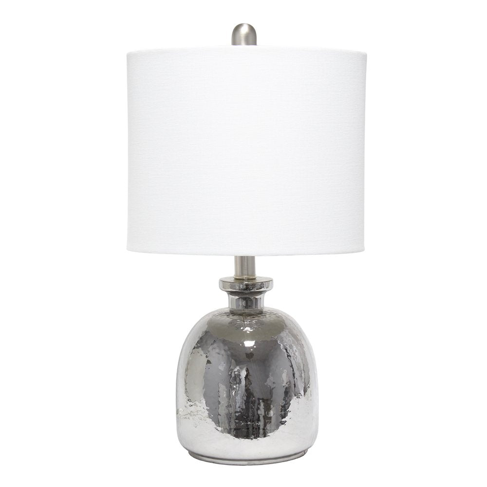 20" Gray Glass Novelty Table Lamp With White Drum Shade