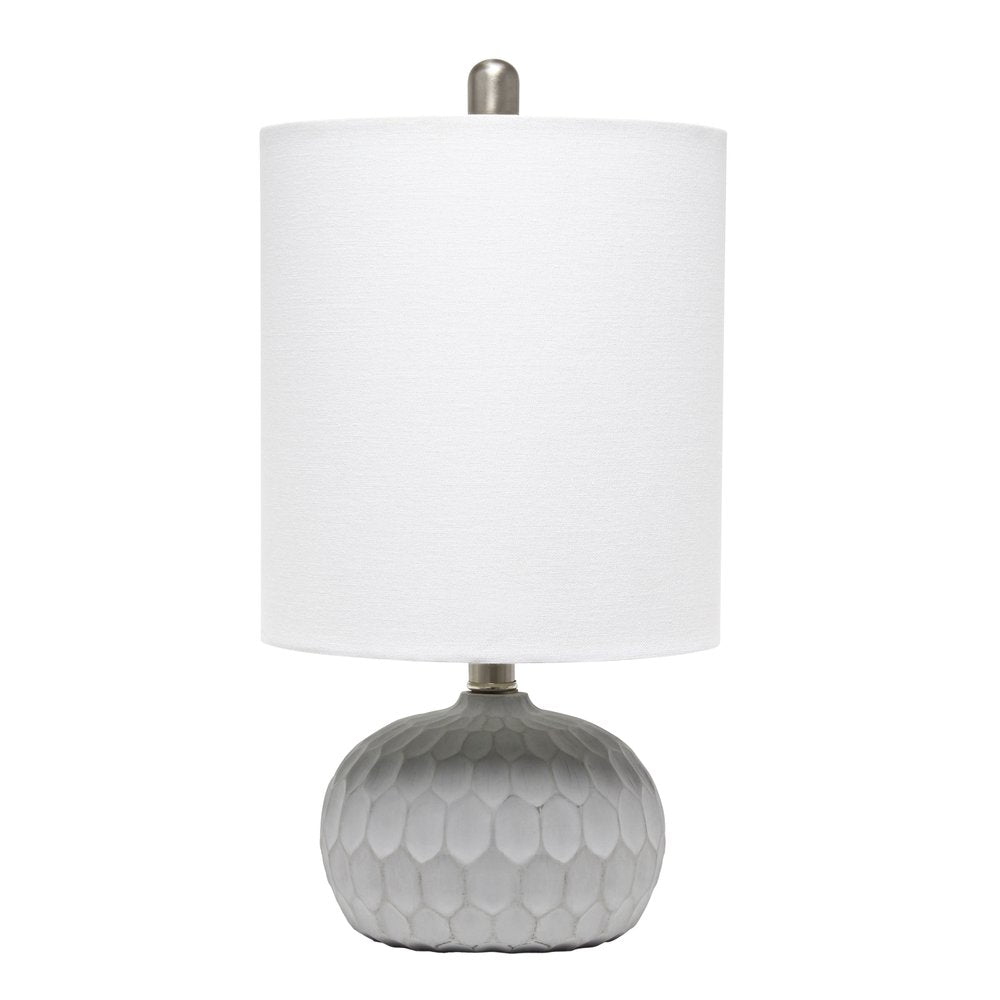 19" Gray Concrete Geometric Table Lamp With White Drum Shade