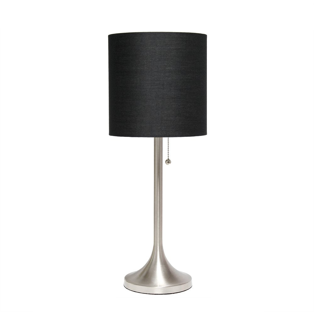 21" Nickel Metal Table Lamp With Black Drum Shade